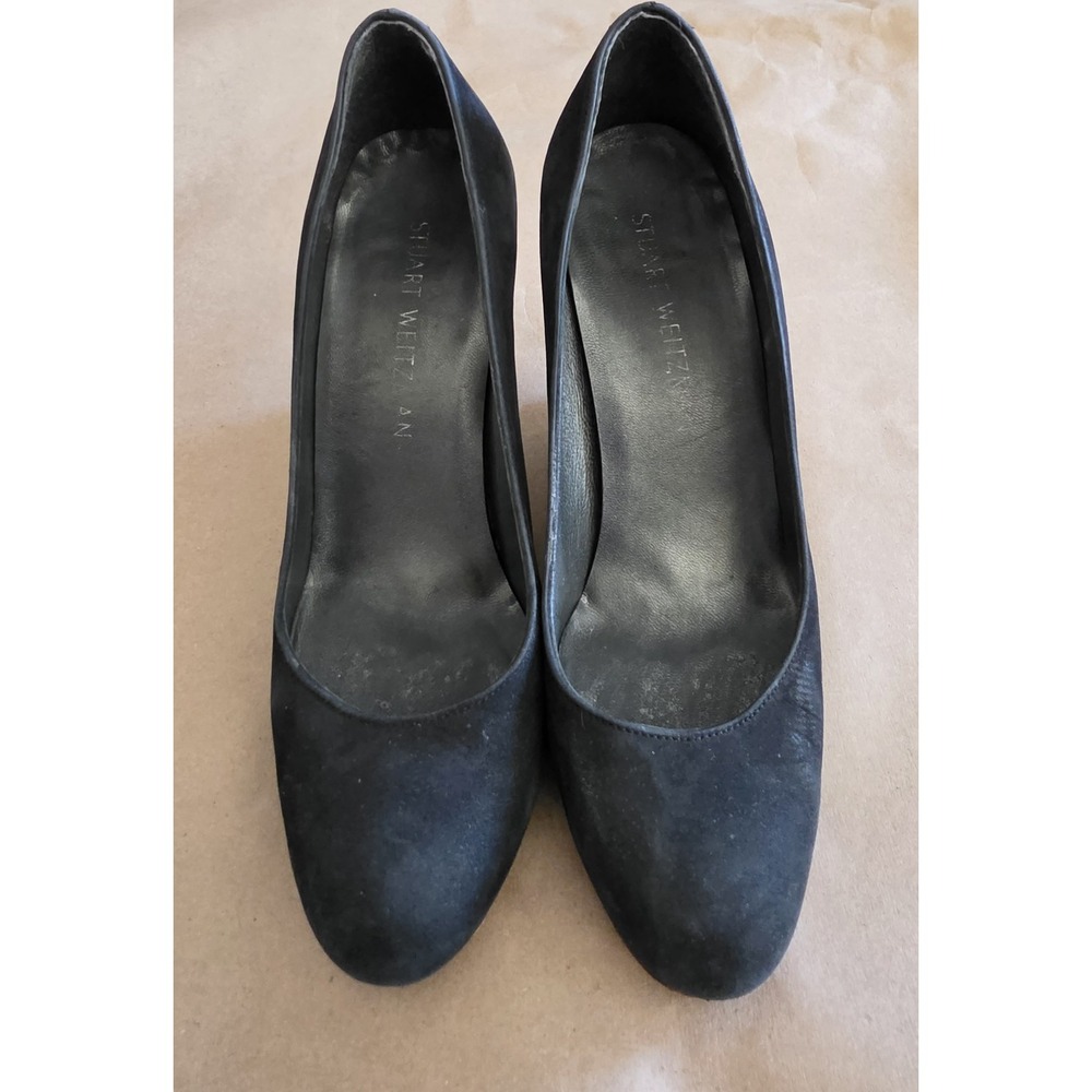 Stuart Weitzman Wedge 7.5 Black Suede Women's Heel Pump Classic Shoes